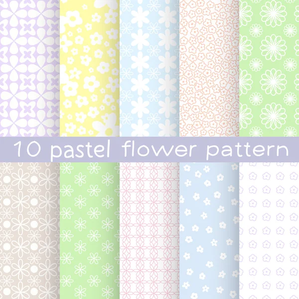 10 different flower vector seamless patterns. Texture can be used for wallpaper, pattern fills, web page, background. — Stock Vector