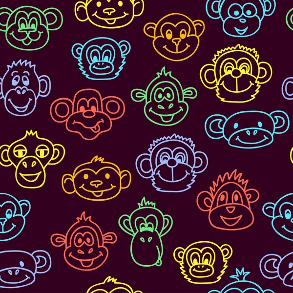 Seamless pattern with cute faces of monkeys. Kids background. Textures for wallpaper, fills, web page background. — Stock Vector