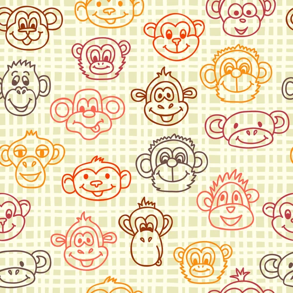 Seamless pattern with cute faces of monkeys. Kids background. Textures for wallpaper, fills, web page background. — Stock Vector