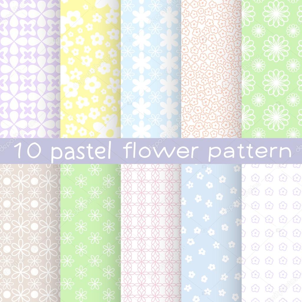 10 different flower vector seamless patterns. Texture can be used for wallpaper, pattern fills, web page, background.