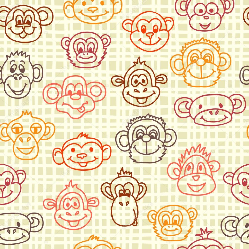 Seamless pattern with cute faces of monkeys. Kids background. Textures for wallpaper, fills, web page background.