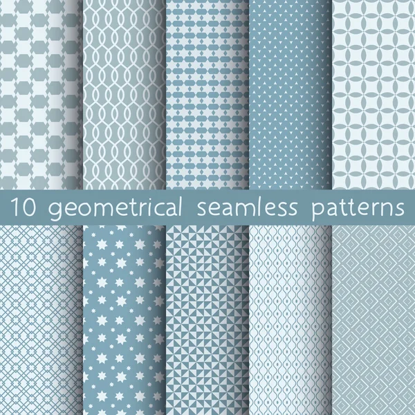 10 farklı vektör Dikişsiz desen. Mavi geometrik süsler kümesi. Duvar kağıdı, desen dolgularını, web sayfası arka planı, yüzey dokuları için sonsuz doku-ebilmek var olmak kullanılmış.
