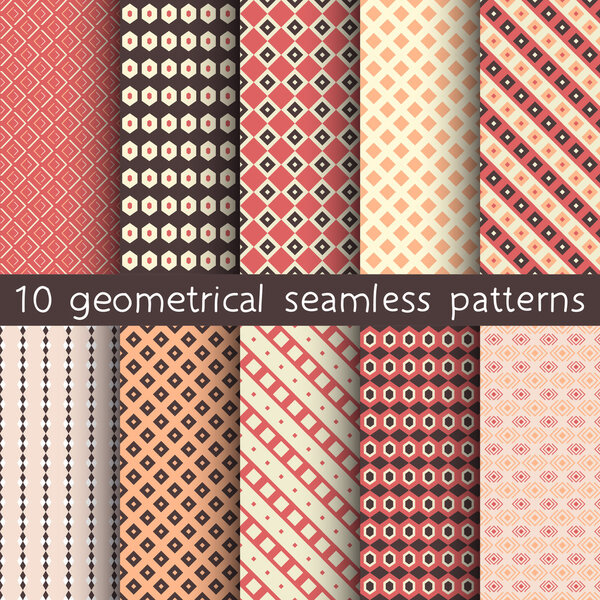 10 geometrical seamless patterns, Pattern Swatches, vector. Texture can be used for wallpaper, pattern fills, web page, background.