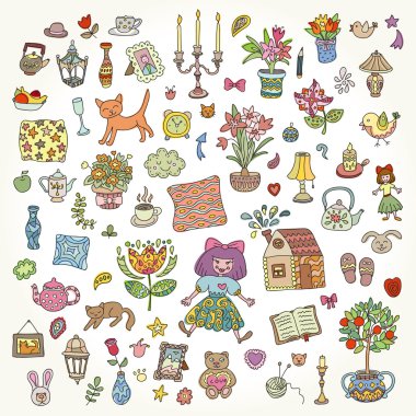 Home sweet home. Set of hand drawn vector home interior doodles. Beautiful vector design.