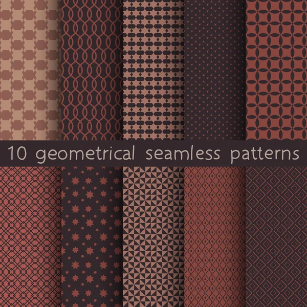 10 modelli geometrici senza cuciture, Pattern Swatches, vettore . — Vettoriale Stock