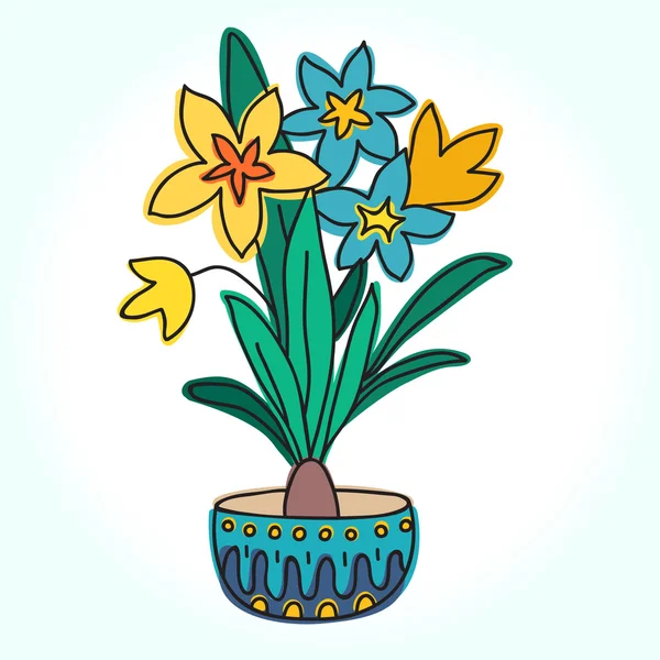 Primavera fiore in vaso, illustrazione vettoriale. Bellissimo design vettoriale . — Vettoriale Stock