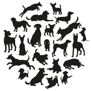 Köpek siluet kümesi. Vektör siluet daire topluluğu. Güzel vektör tasarımı.