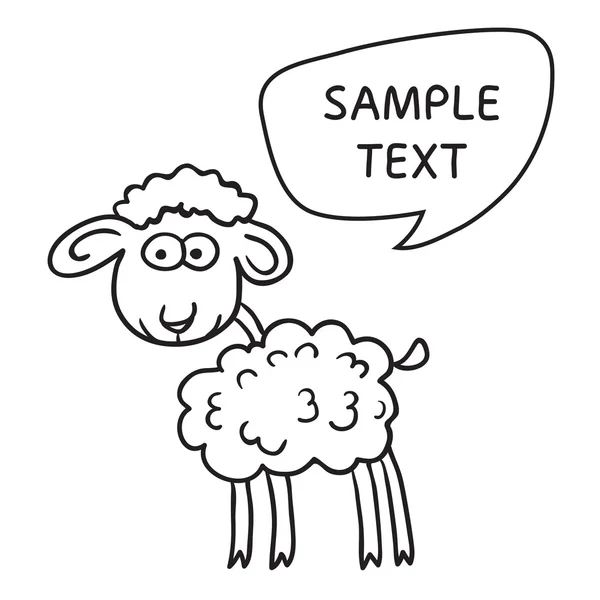 Schafe mit Sprechblase. Illustrationskarte mit handgezeichnetem Lamm und Blasensprache. Sie können Ihren eigenen Text auf Sprechblase oder Schild schreiben. — Stockvektor