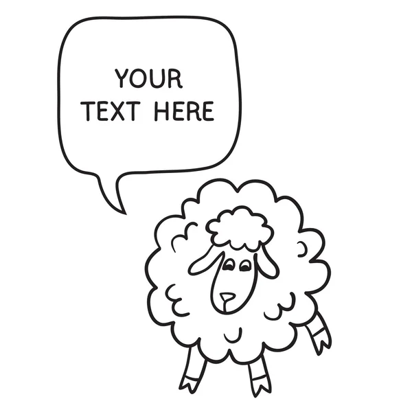 Sheep With Speech Bubble. Illustration card with hand drawn lamb and bubble speech. You can put your own text on speech bubble or sign board. — Stockvector
