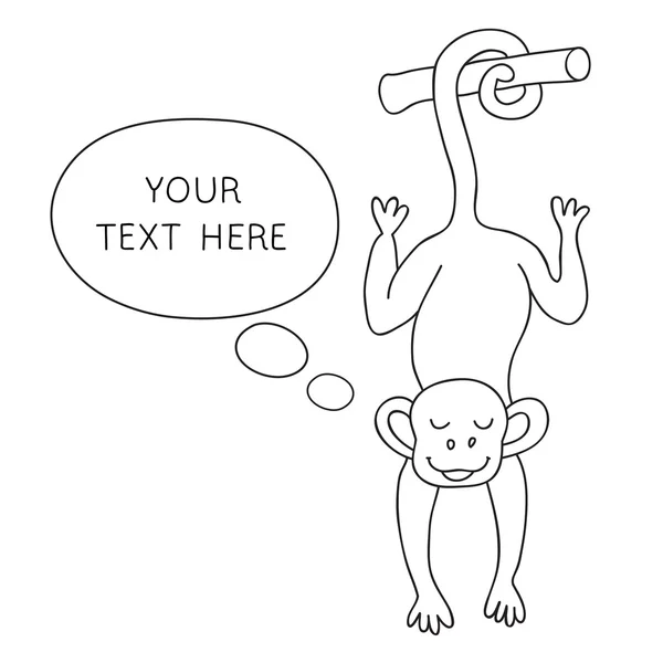 Вектор Смішна мавпа з бульбашкою мовлення. Ілюстраційна листівка з намальованою мавпою та бульбашковою промовою. Ви можете розмістити власний текст на бульбашці мовлення або дошці знаків . — стоковий вектор