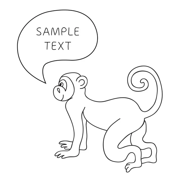 Scimmia divertente vettoriale con bolla vocale. Scheda illustrativa con scimmia disegnata a mano e discorso a bolle. È possibile inserire il proprio testo sulla bolla vocale o cartello . — Vettoriale Stock
