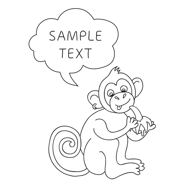 Vector divertido mono con burbuja del habla. Tarjeta de ilustración con mono dibujado a mano y discurso de burbuja. Usted puede poner su propio texto en la burbuja del discurso o el tablero de la muestra . — Vector de stock