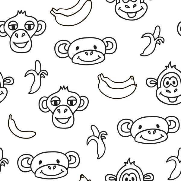 Patrón sin costuras con caras lindas de monos y plátanos. Antecedentes. Texturas para papel pintado, rellenos, fondo de página web . — Archivo Imágenes Vectoriales