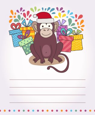 Vector Card With Funny Monkey, Illustration Happy Monkey For Children. Postcard Happy New Year 2016. Year of the Monkey