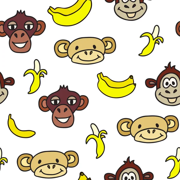 Seamless pattern with cute faces of monkeys and bananas. Kids background. Textures for wallpaper, fills, web page background.