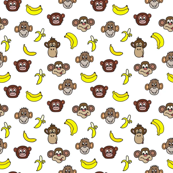 Seamless pattern with cute faces of monkeys and bananas. Kids background. Textures for wallpaper, fills, web page background. — Stock Vector