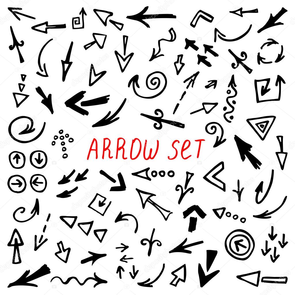 Arrows Doodle Set, hand drawn arrows set, sketched style