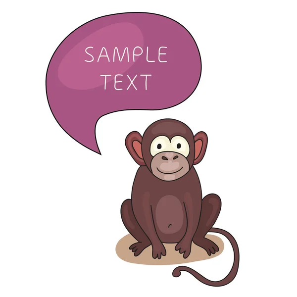 Funny Monkey With Speech Bubble. Cartoon and vector isolated character. Illustration card with hand drawn monkey and bubble speech. You can put your own text on speech bubble or sign board. — Stock Vector