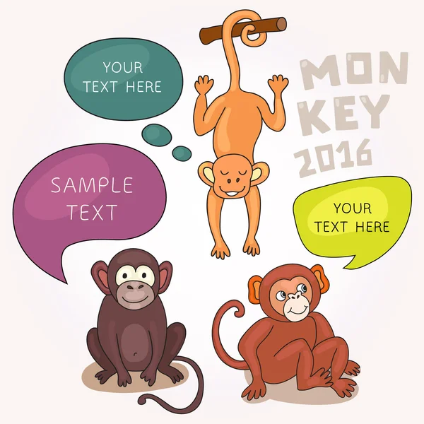 Funny Monkeys With Speech Bubbles. — Stock Vector