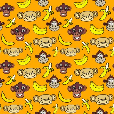 Maymunlar ve muzlar şirin yüzleri ile Seamless modeli. 2016 siz