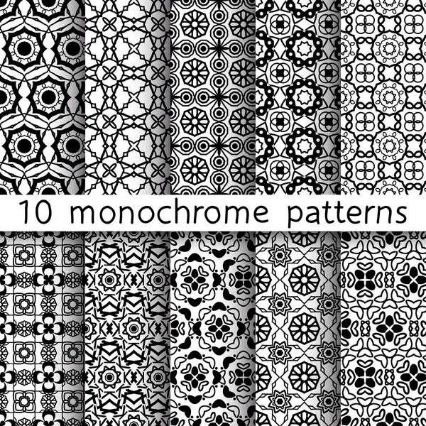 10 monochrome vintage patterns for universal background — Stock Vector