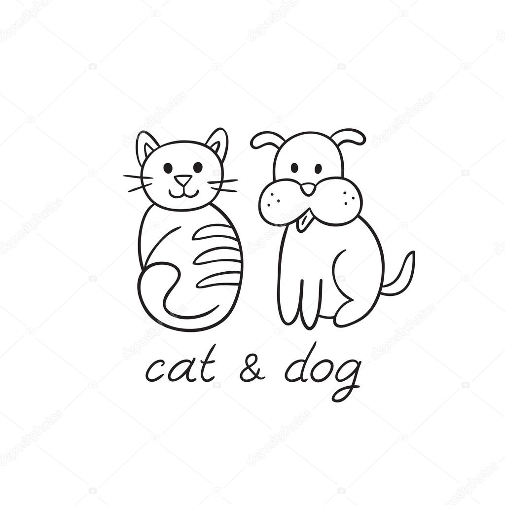 Pets animals dog and cat (puppy and kitten). Domestic animals, illustration of best friends. Vector illustration for your cute design.