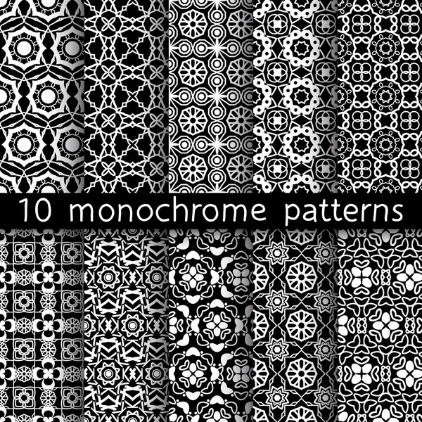 10 patrones vintage monocromáticos para fondo universal . — Archivo Imágenes Vectoriales