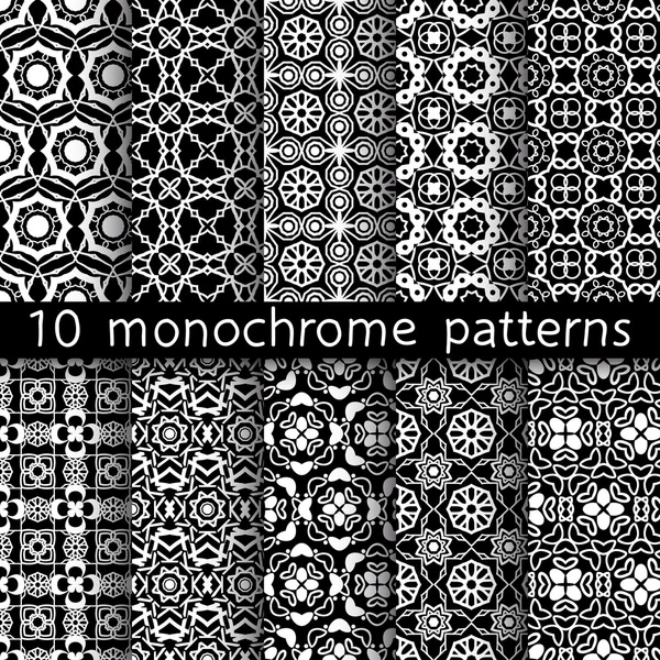 普遍的な背景のため 10 の白黒ヴィンテージのパターン. — ストックベクタ