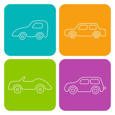 4 beyaz kare karikatür araçları kümesi. Vektör web ve mobil TV