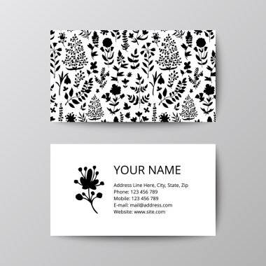 Çiçek seamless modeli ile renkli kartvizit şablonu