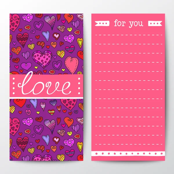 Valentine's day vector card template with lettering and pattern — Stock Vector