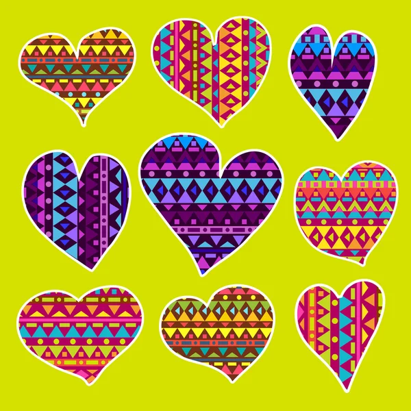 Vector varicolored corazones conjunto con patrón . — Vector de stock