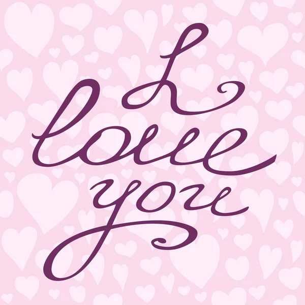 Cartão Valentine com letras de mão e corações sem costura padrão . — Vetor de Stock