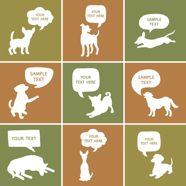 Set of Cute Dogs Silhouette With Speech Bubbles. - Stok Vektor