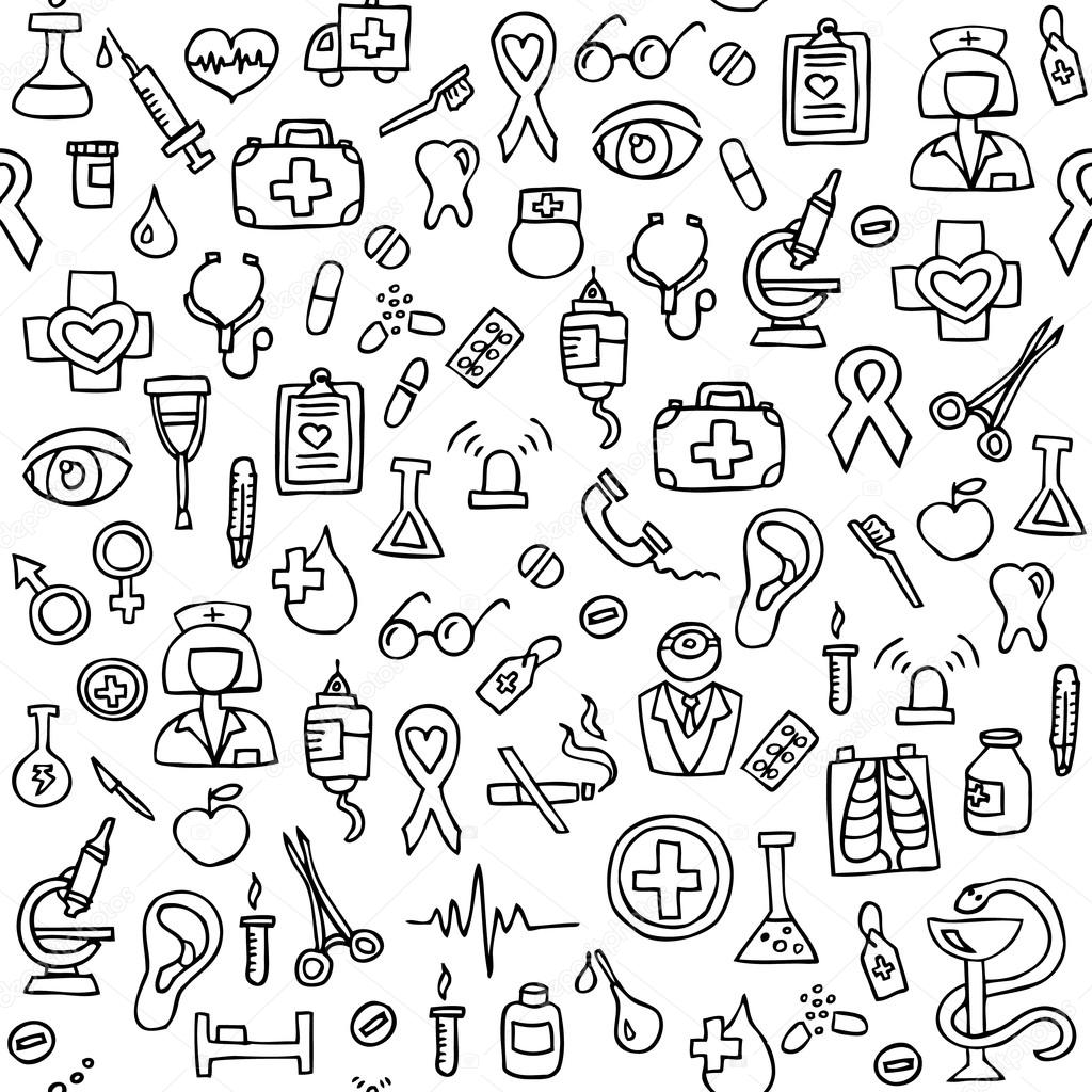 Hand drawn medical seamless pattern.