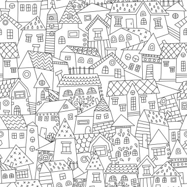Elle çizilmiş kasaba seamless modeli doodle. 