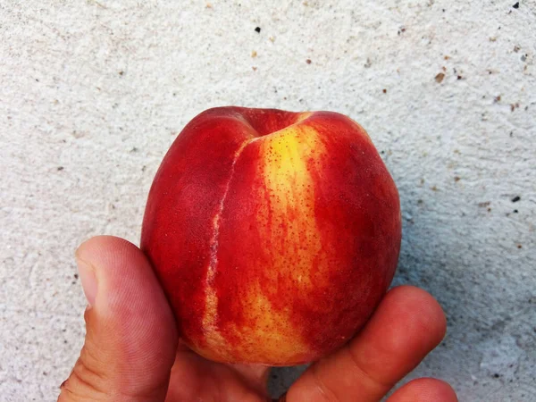 Pêssego Uma Mão Fruto — Fotografia de Stock