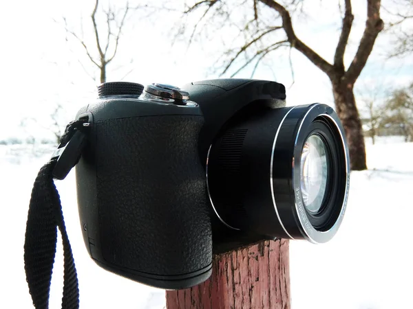 Camera Een Paal Winter — Stockfoto