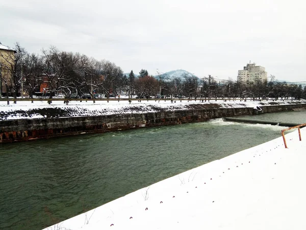 Ποταμός Sasar Χειμώνα Baia Mare — Φωτογραφία Αρχείου