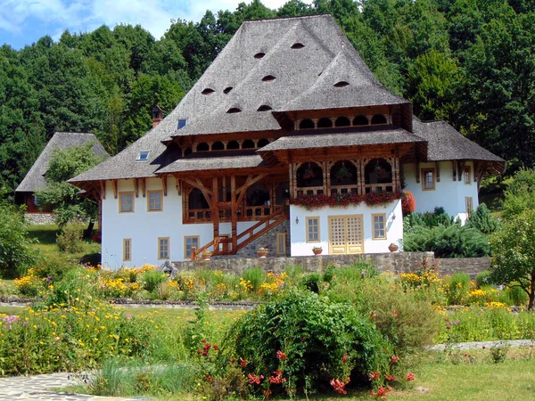 Wooden Building Barsana Orthodox Monastery Maramures — 图库照片