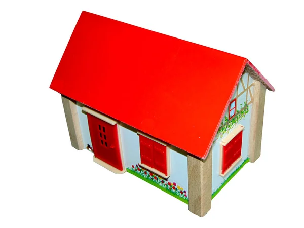 Huis Speelgoed Geïsoleerd Witte Achtergrond — Stockfoto