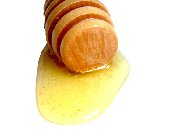 Honey Flowing Wooden Spoon — Stock Photo, Image