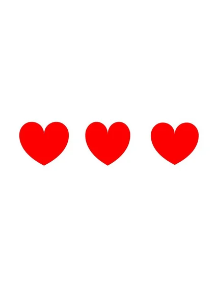 Τρεις Κόκκινες Καρδιές Που Απομονώνονται Στο Λευκό Εικονογράφηση — Φωτογραφία Αρχείου