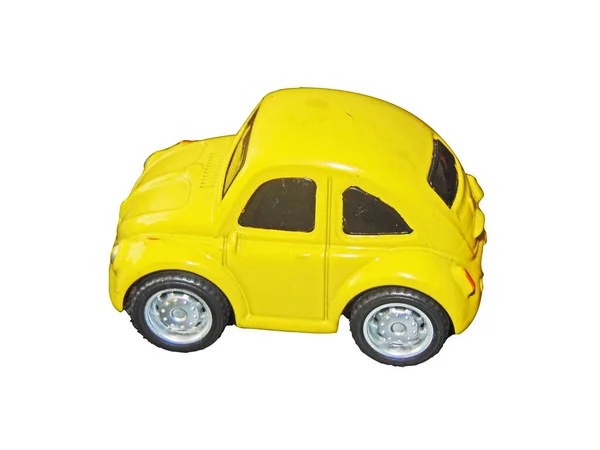Gelbes Auto Isoliert Auf Weißem Spielzeug — Stockfoto