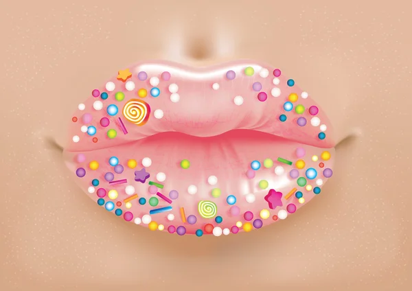 Lábios de doces brilhantes — Vetor de Stock