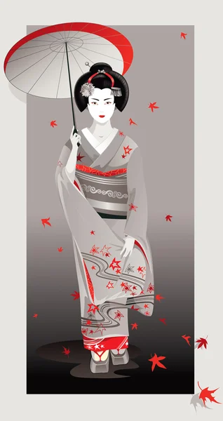 Geisha autunnale in grigio — Vettoriale Stock