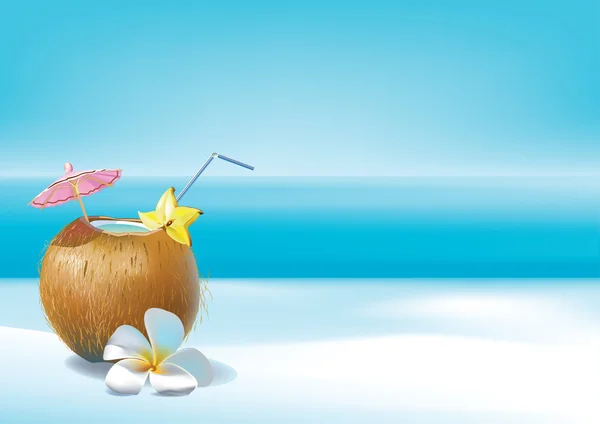 海滩上的椰子鸡尾酒 — 图库矢量图片