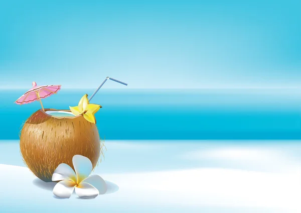 Coctel de coco en la playa — Archivo Imágenes Vectoriales