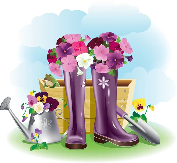 Gumboots és virágok — Stock Vector