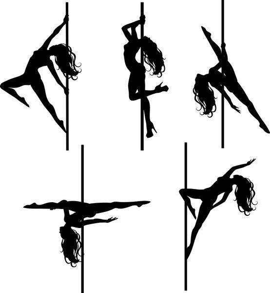 Five Pole dancers silhouettes